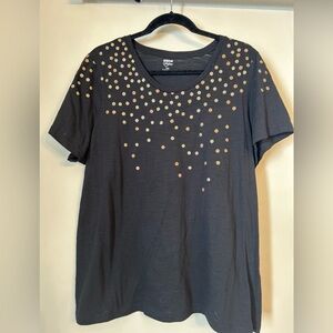 Avenue Black Tee with Gold Dot Design